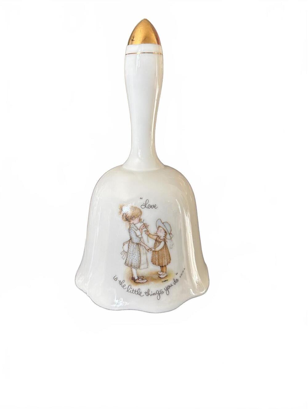 Vintage Holly Hobbie Porcelain Bell w/ gold trim, 6.5” tall